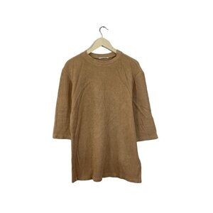 Reformation Medium Organic Cotton Tunic Top Brown Ribbed 3/4 Sleeve Womens